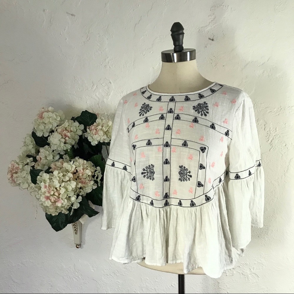Bohemian BOHO Embroidered Ruffled Blouse Top